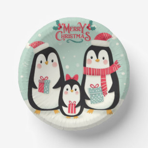 Merry Christmas snowy penguins Paper Plate
