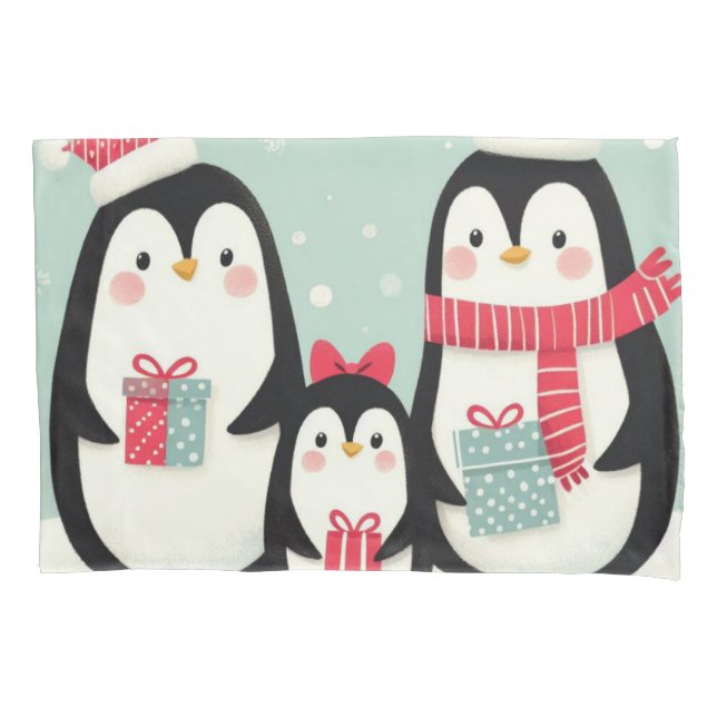 Merry Christmas snowy penguins Pillowcase (Front)