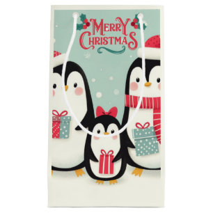 Merry Christmas snowy penguins Small Gift Bag