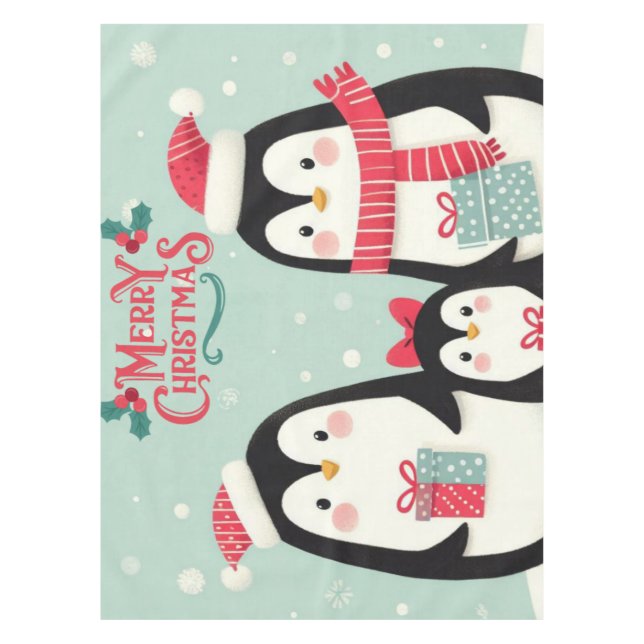 Merry Christmas snowy penguins Tablecloth (Front)