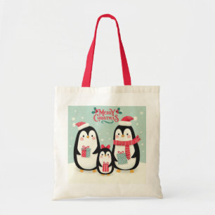 Merry Christmas snowy penguins Tote Bag
