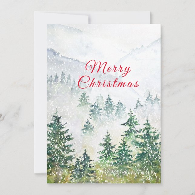 Merry Christmas snowy pine forest card (Front)