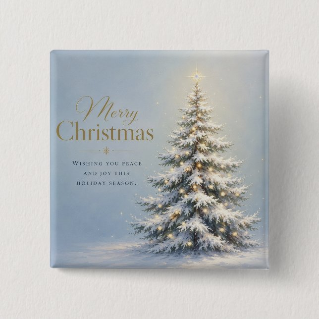 Merry Christmas Snowy Pine Tree 15 Cm Square Badge (Front)