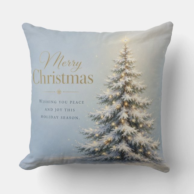 Merry Christmas Snowy Pine Tree Cushion (Front)