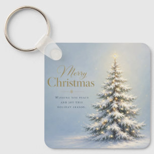 Merry Christmas Snowy Pine Tree Key Ring
