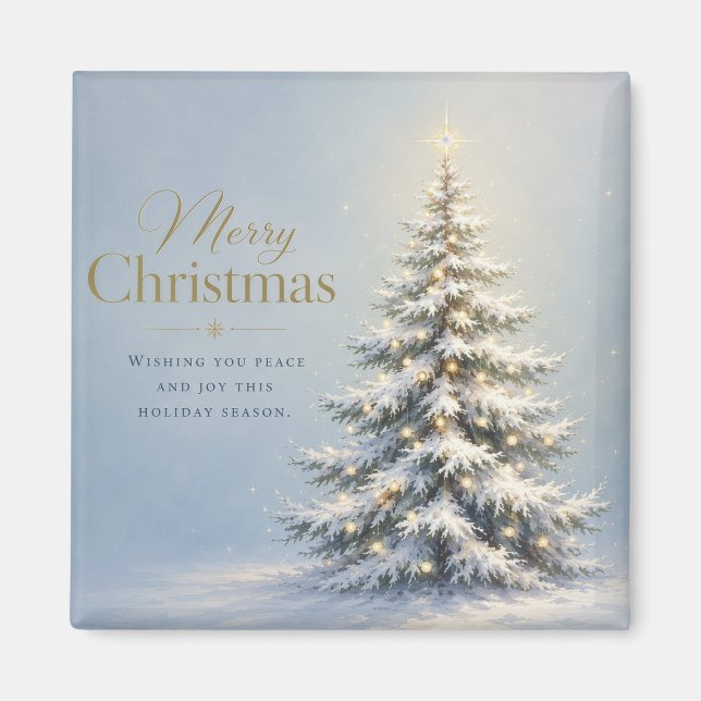 Merry Christmas Snowy Pine Tree Magnet (Front)