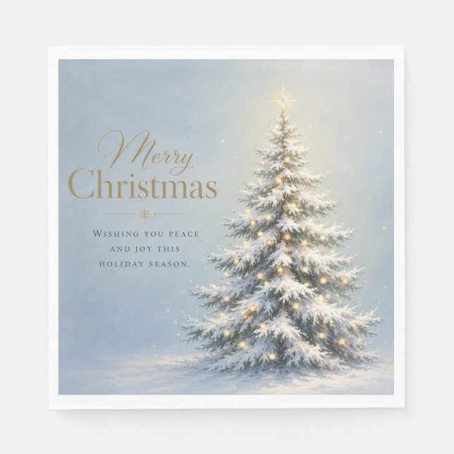 Merry Christmas Snowy Pine Tree Napkin (Front)