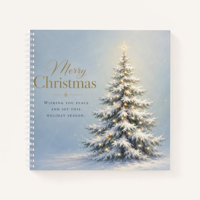 Merry Christmas Snowy Pine Tree Notebook (Front)