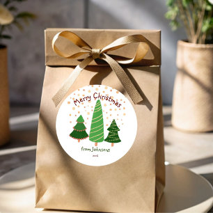 Merry Christmas snowy pines customised Classic Round Sticker