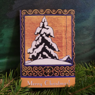 Merry Christmas Snowy Tree Holiday Card