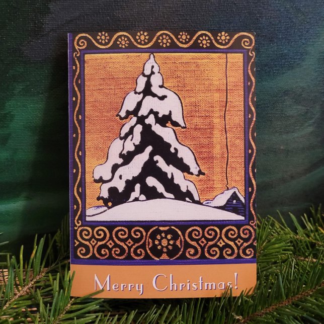 Merry Christmas Snowy Tree Holiday Card (Snowy Tree from a vintage book cover)