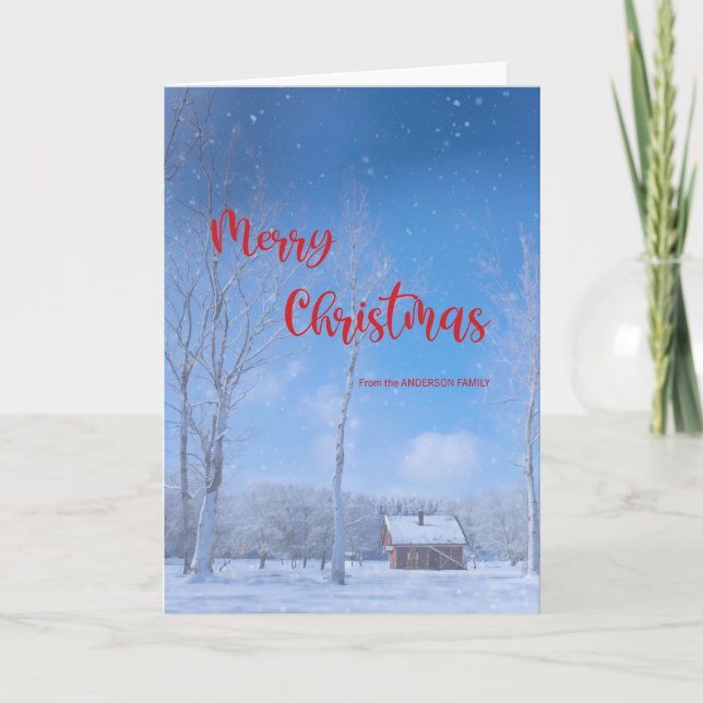 Merry Christmas Snowy Winter Cabin Dreamy Holiday Card (Front)