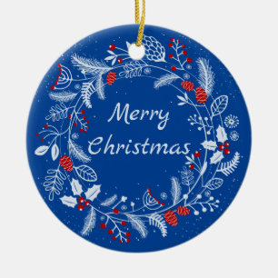 Merry Christmas Snowy Wreath Ceramic Tree Decoration