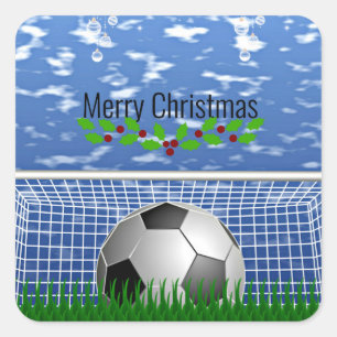 Merry Christmas .Soccer ball and net, Square Sticker