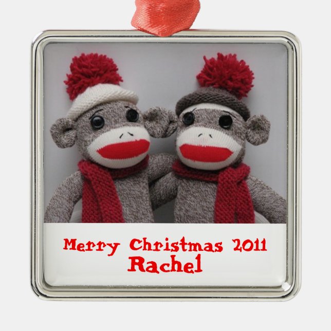 Merry Christmas Sock Monkey Ornament (Front)