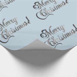 Merry Christmas Soft Baby Blue Silver Grey Wrapping Paper