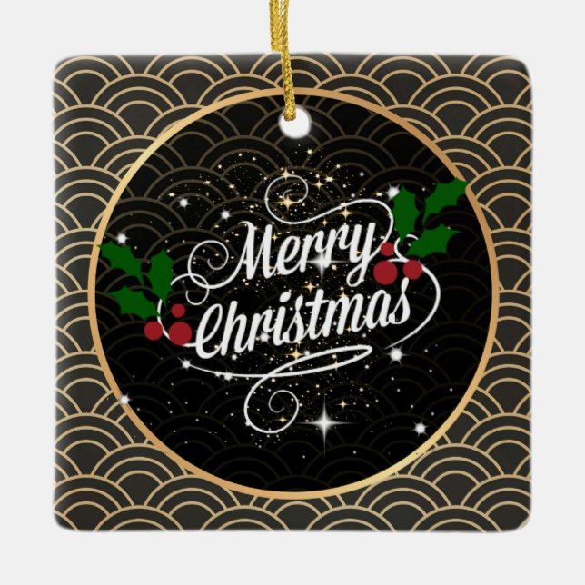 Merry Christmas sparkle and glitter, Ceramic Ornament (Front)