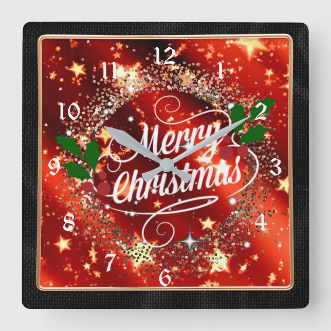 Merry Christmas, sparkle and glitter look, Large C Square Wall Clock (Front)