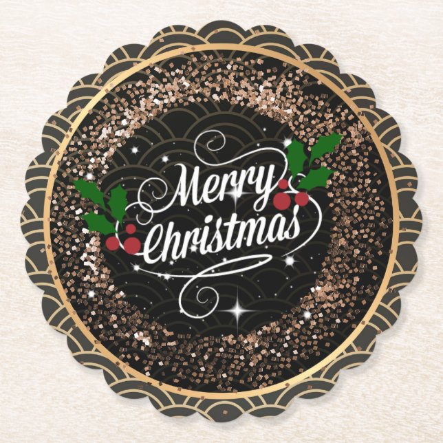 Merry Christmas, sparkle and glitter,   Paper Coaster (Front)