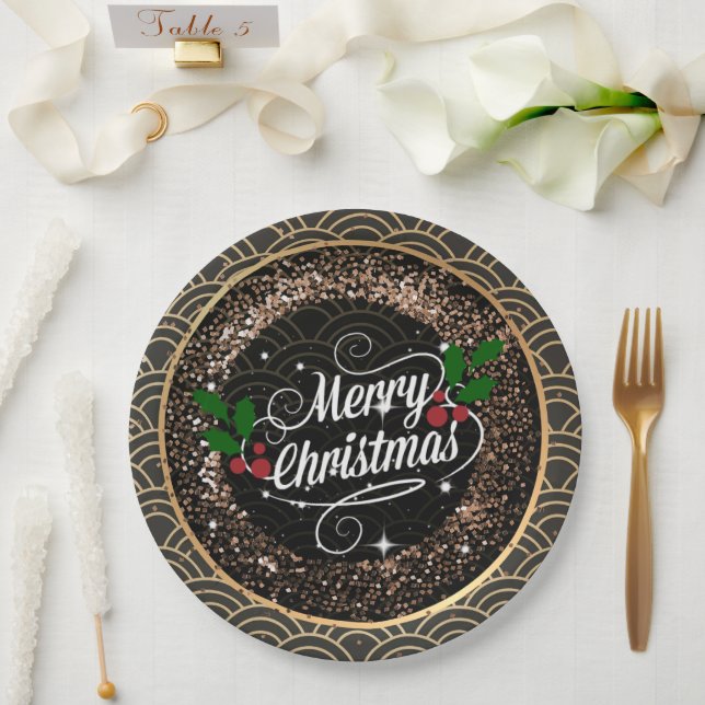 Merry Christmas, sparkle and glitter, Paper Plate (Wedding)