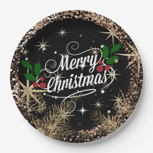 Merry Christmas, sparkle, glitter and shine, Paper Plate (Front)