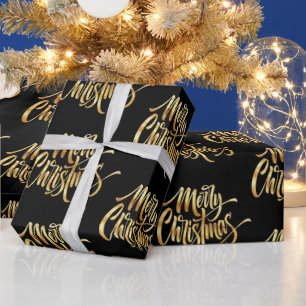 Merry Christmas, Sparkling black and Golden  Wrapping Paper