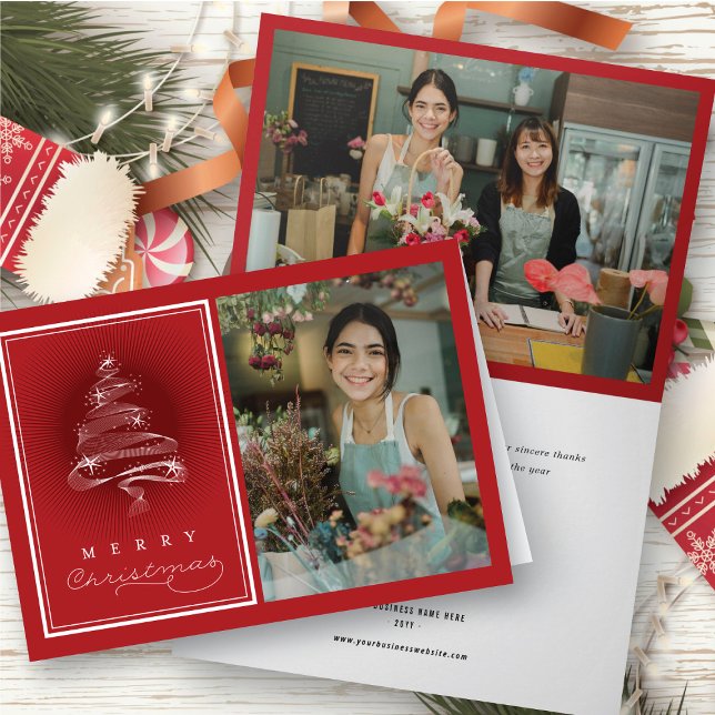 Merry Christmas Sparkling Christmas Tree Business Holiday Card (Creator Uploaded)