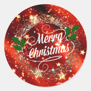 Merry Christmas, Sparkling Red and Gold Classic Round Sticker