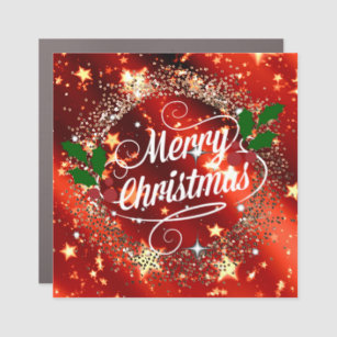 Merry Christmas, Sparkling Red and Gold Design  Car Magnet