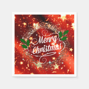 Merry Christmas, Sparkling Red and Gold Design Napkin