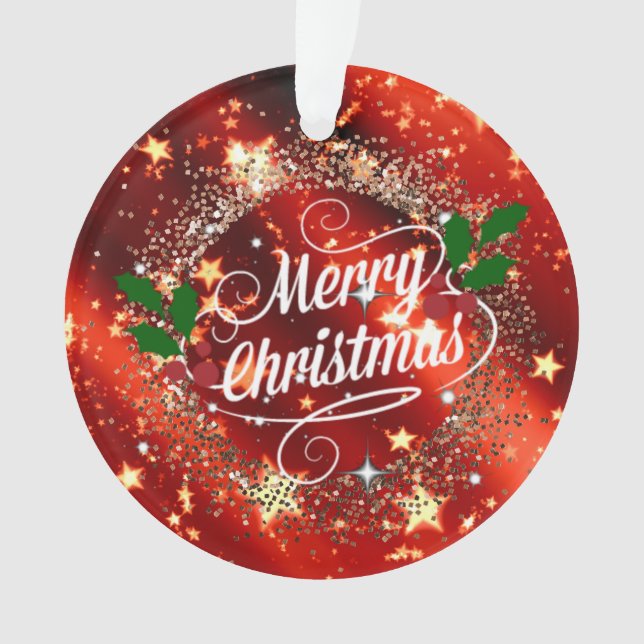 Merry Christmas, Sparkling Red and Gold Design Ornament (Front)