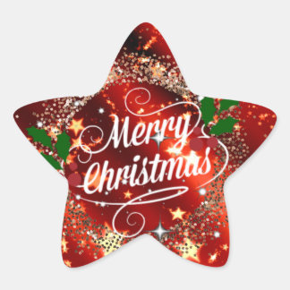 Merry Christmas, Sparkling Red and Gold Design  Star Sticker