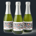 Merry Christmas Sparkling Wine Label<br><div class="desc">Merry Christmas in a fun font is surrounded by cute holiday items is a fun beverage label for mini sparkling wine bottles, wine, beer, liquor bottles, it's up to you. Perfect labels for holiday gift giving or to serve at your party. Most bottle types are done for you in our...</div>