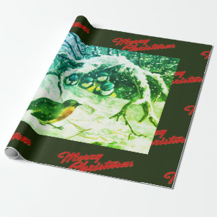 MERRY CHRISTMAS SPARROW IN SNOW CHRISTMAS WRAPPING PAPER