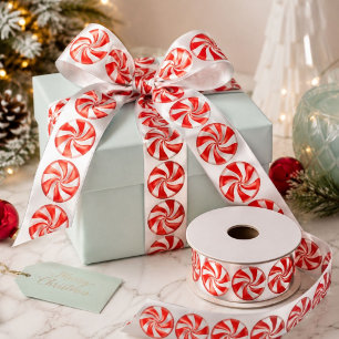 Merry Christmas Spearmint swirl peppermint Candy Satin Ribbon
