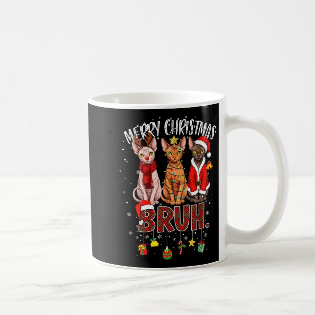 Merry Christmas Sphynx Cat Santa Reindeer Bruh Fun Coffee Mug (Right)