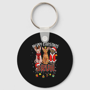 Merry Christmas Sphynx Cat Santa Reindeer Bruh Fun Key Ring