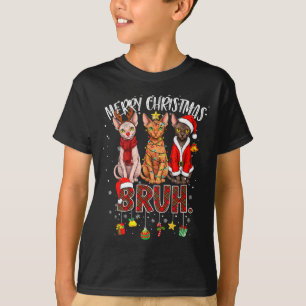 Merry Christmas Sphynx Cat Santa Reindeer Bruh Fun T-Shirt