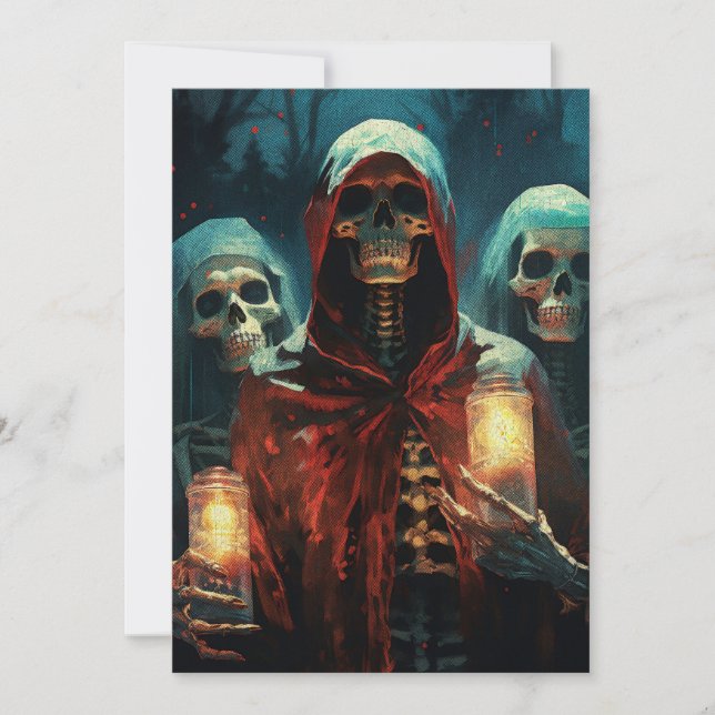 Merry Christmas Spooky Gothic Skeletons Holiday Card (Front)