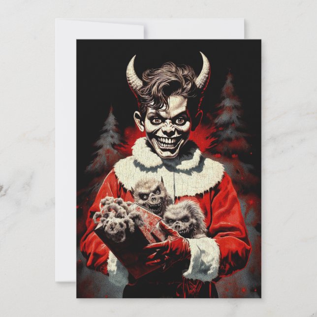 Merry Christmas Spooky Horror Devil Boy Holiday Card (Front)