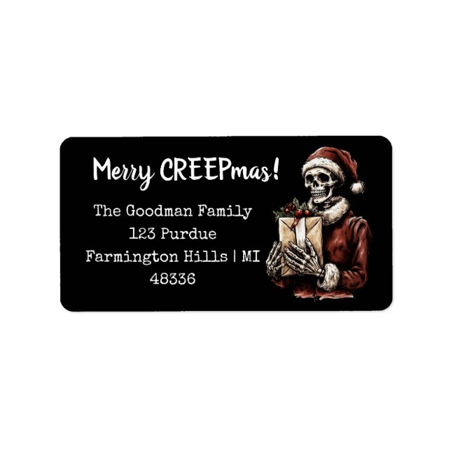 Merry Christmas Spooky Skeleton Gothic Label (Front)