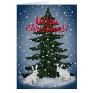 Merry christmas spruce and bunnies Card