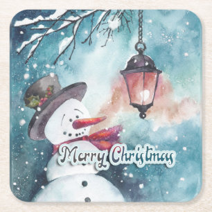 Merry Christmas Square Paper Coaster