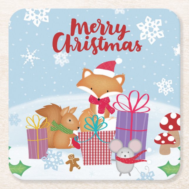 Merry Christmas Square Paper Coaster (Front)