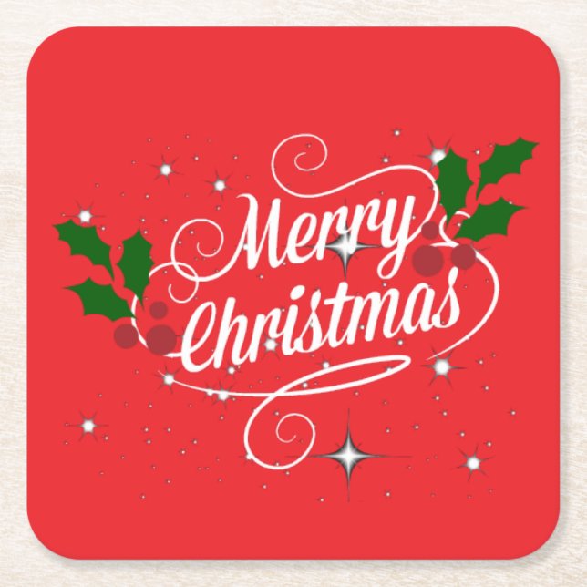 Merry Christmas Square Paper Coaster (Front)