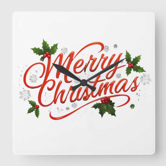Merry Christmas  Square Wall Clock (Front)