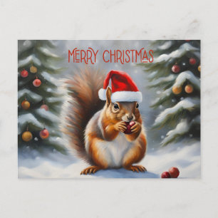 Merry Christmas Squirrel and Winter Forest Holiday Postcard