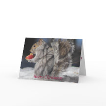 Merry Christmas Squirrel Apple Greeting Card