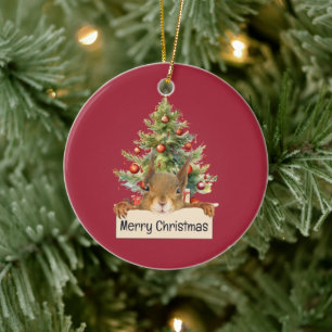 Merry Christmas Squirrel Christmas Tree Editable  Ceramic Tree Decoration