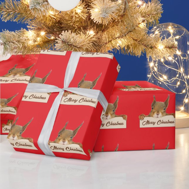 Merry Christmas Squirrel  Wrapping Paper (Holidays)